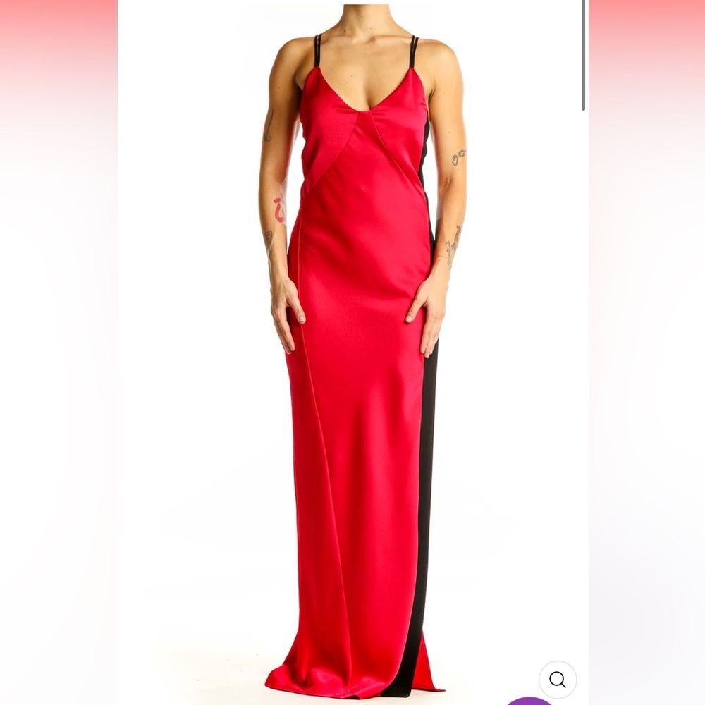 Pinko Red Satin Slip Maxi Dress Side Slit Evening Gown M 8